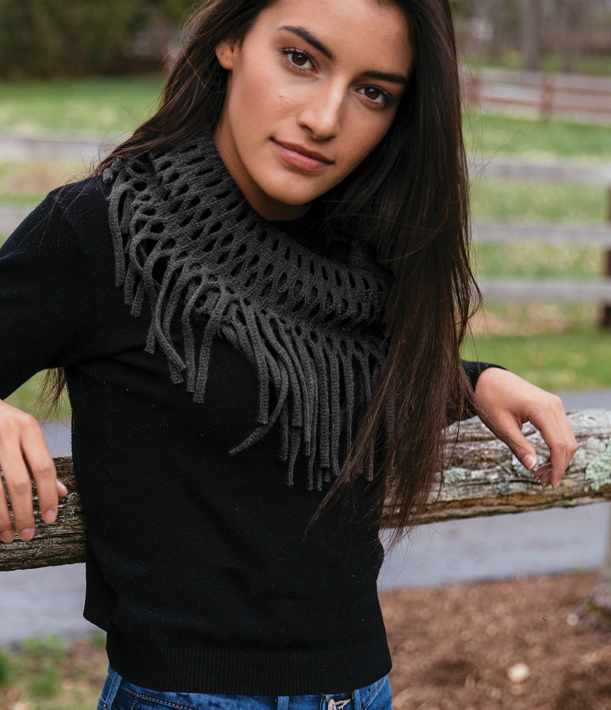 Britt's Knits Fringe Benefits Open Weave Infinity Scarf